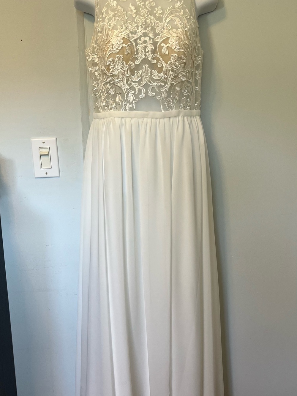 Ivory Lace Bodice Chiffon Skirt Maxi Dress